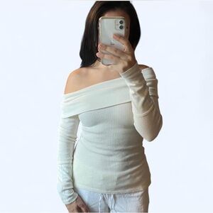 Ruff Hewn Off-Shoulder Waffle Knit Top